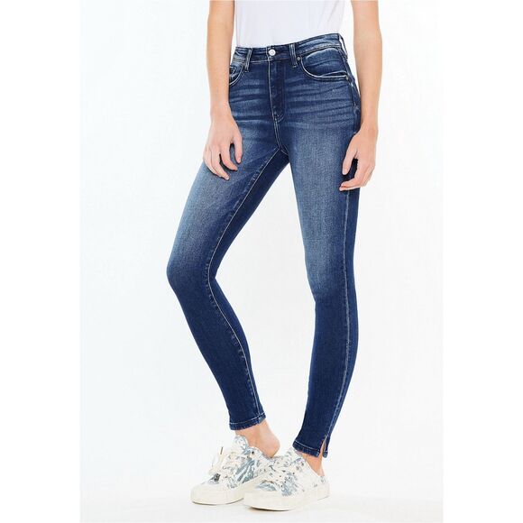 KanCan High Rise Dark Skinny Jean Ankle Slit Size 27 - Picture 1 of 7